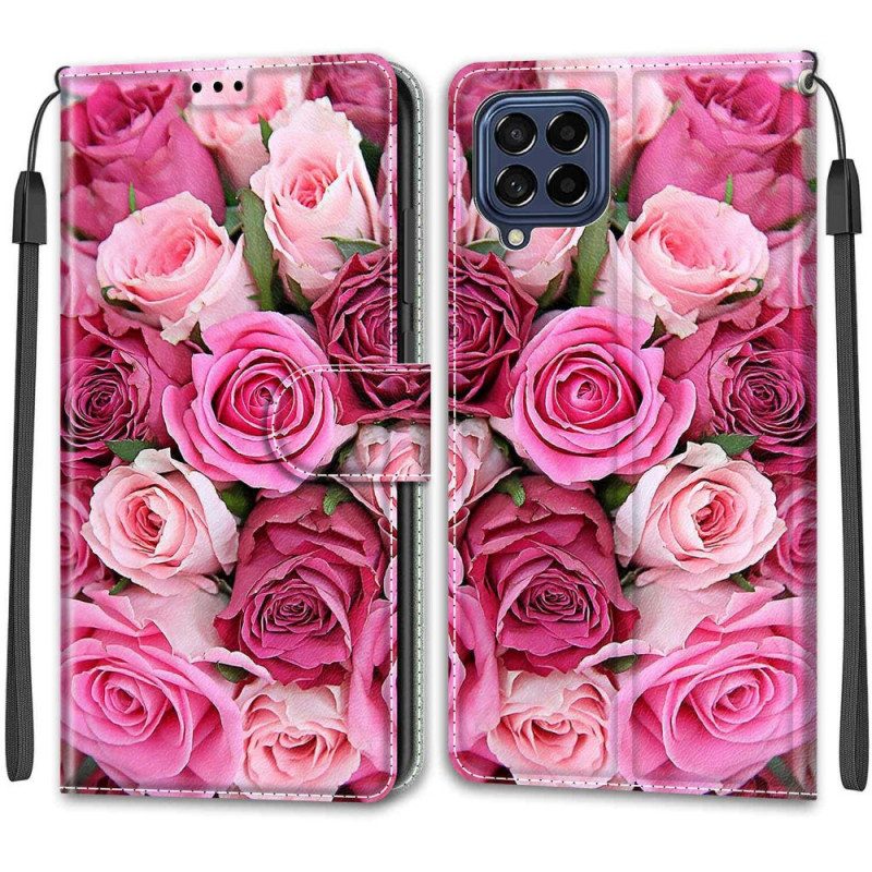 Custodia A Portafoglio Samsung Galaxy M53 5G Rose Con Cordino