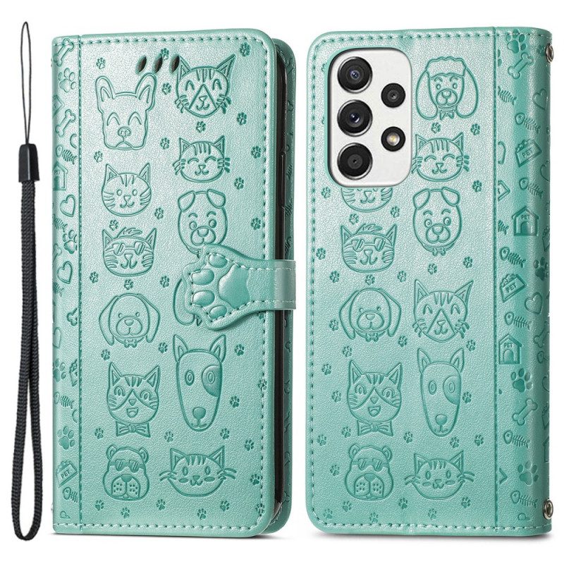 Custodia in pelle Samsung Galaxy M53 5G Animali Animati