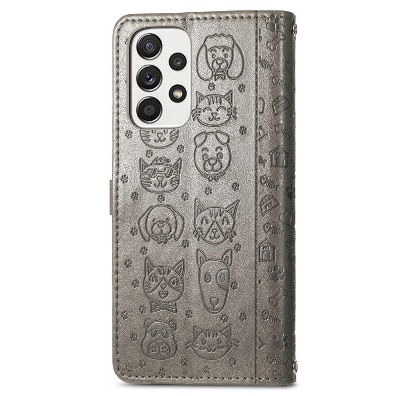 Custodia in pelle Samsung Galaxy M53 5G Animali Animati