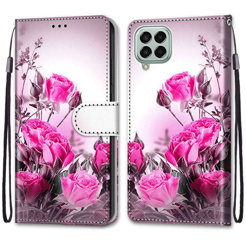 Custodia in pelle Samsung Galaxy M53 5G Cinturino Fiori