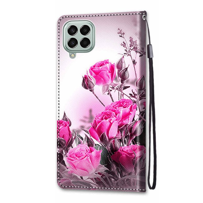 Custodia in pelle Samsung Galaxy M53 5G Cinturino Fiori