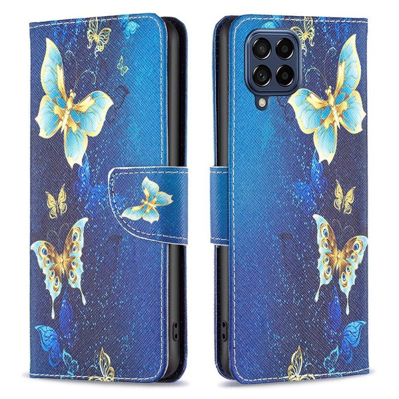 Custodia in pelle Samsung Galaxy M53 5G Farfalle Dorate