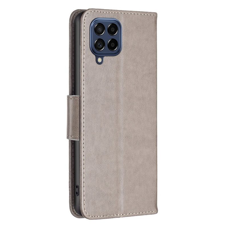 Custodia in pelle Samsung Galaxy M53 5G Farfalle Stampate Strappy