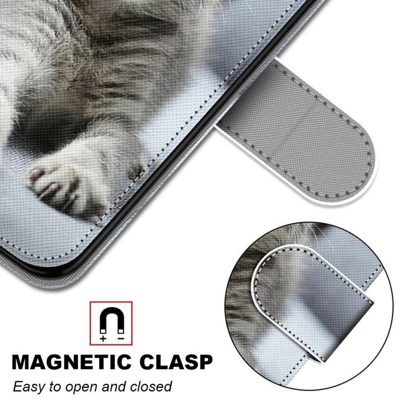 Custodia in pelle Samsung Galaxy M53 5G Gattino Grigio Con Cinturino