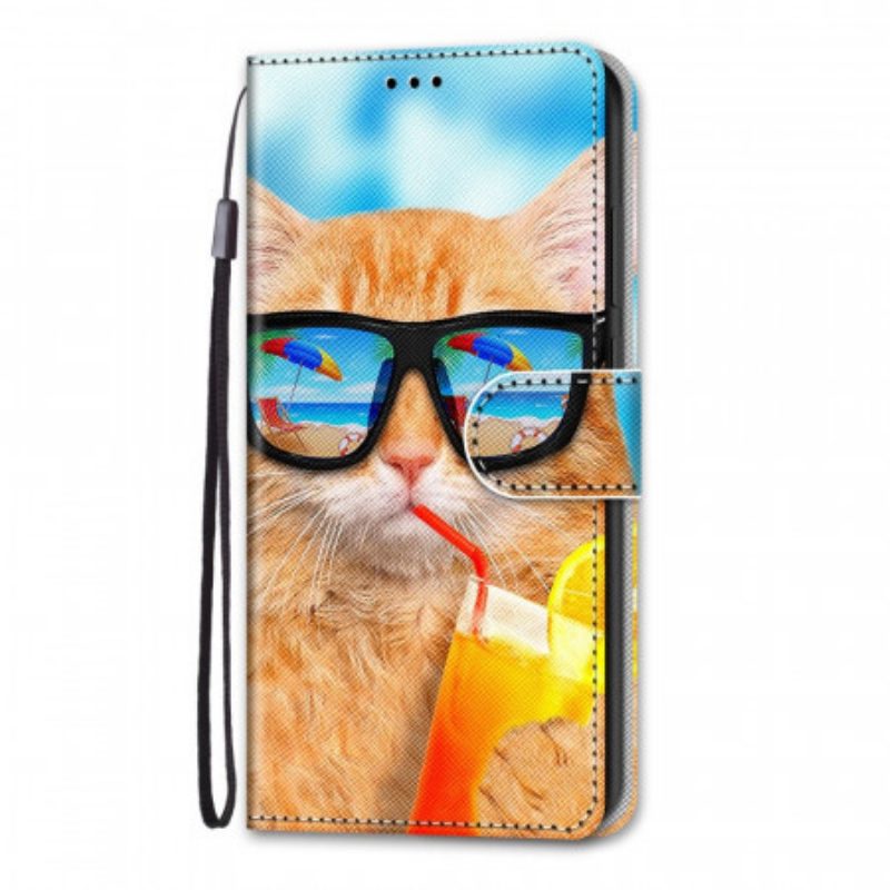 Custodia in pelle Samsung Galaxy M53 5G Gatto Stellato Con Cinturino