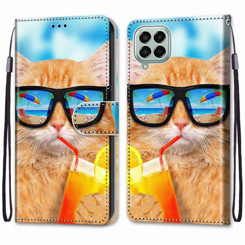 Custodia in pelle Samsung Galaxy M53 5G Gatto Stellato Con Cinturino