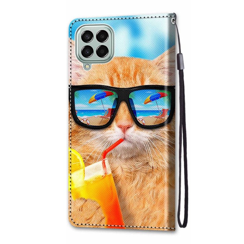 Custodia in pelle Samsung Galaxy M53 5G Gatto Stellato Con Cinturino