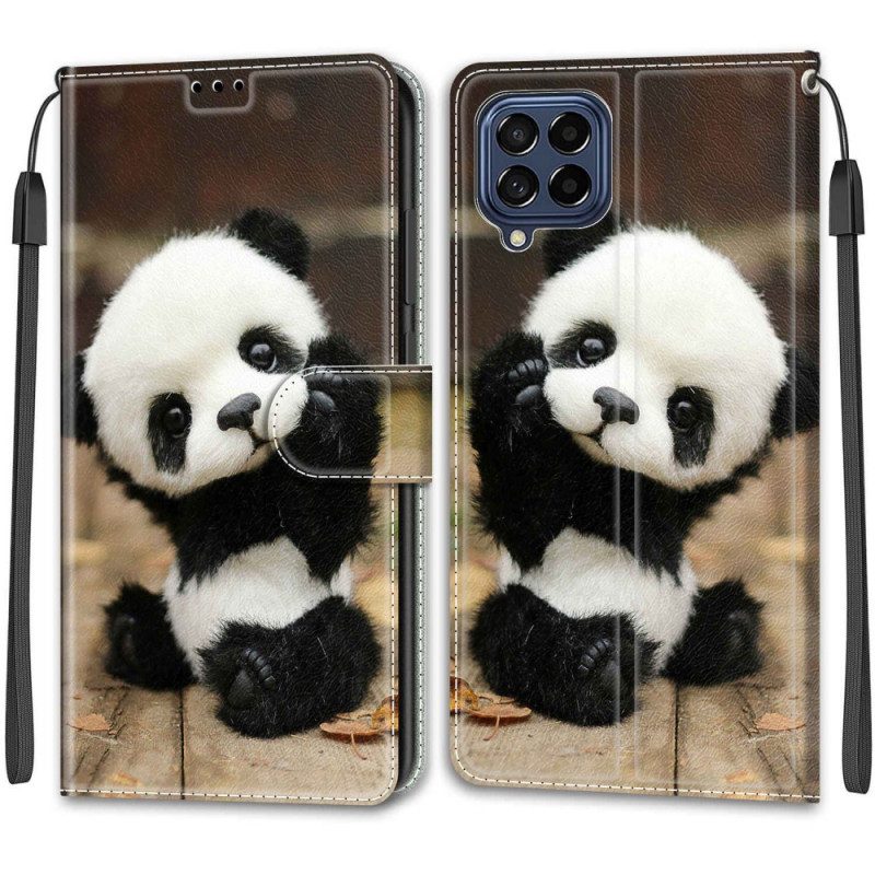 Custodia in pelle Samsung Galaxy M53 5G Piccolo Panda Con Cinturino