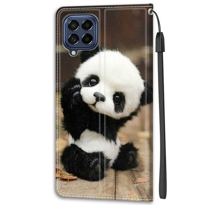 Custodia in pelle Samsung Galaxy M53 5G Piccolo Panda Con Cinturino