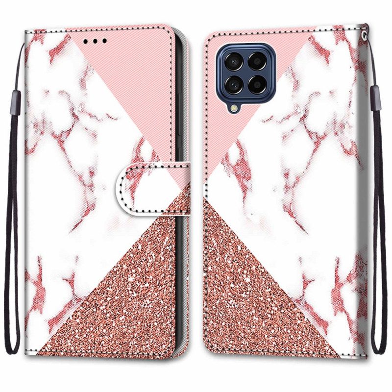 Custodia in pelle Samsung Galaxy M53 5G Triangolo In Marmo E Glitter