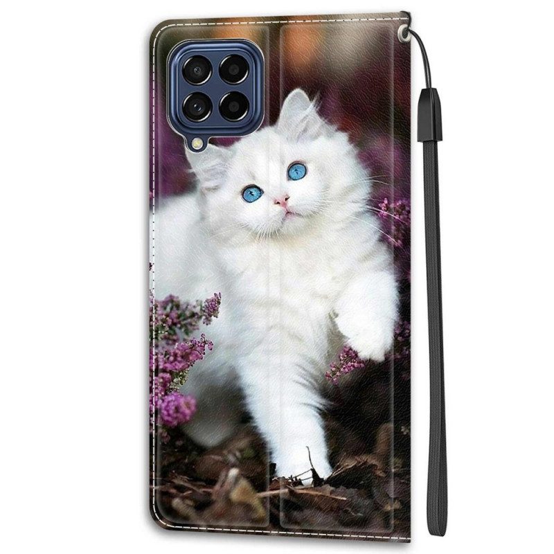 Custodia in pelle Samsung Galaxy M53 5G Ventaglio Gatto Perizoma