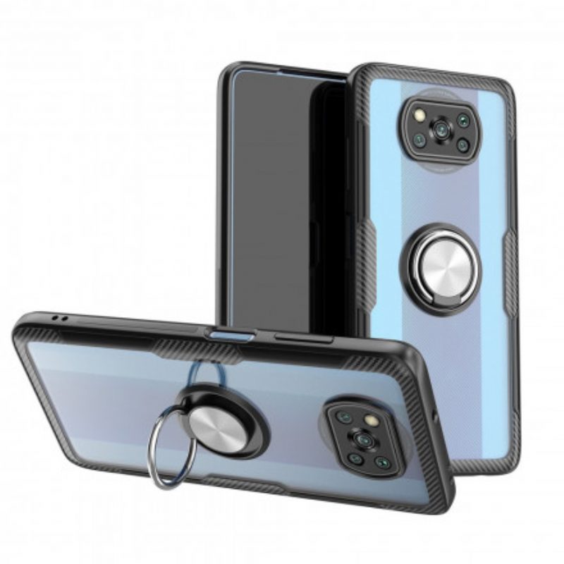 Cover Poco X3 / X3 Pro / X3 NFC Anello Trasparente E Carbonio