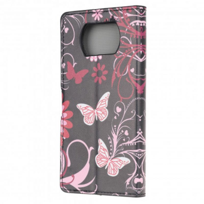 Custodia in pelle Poco X3 / X3 Pro / X3 NFC Farfalle E Fiori