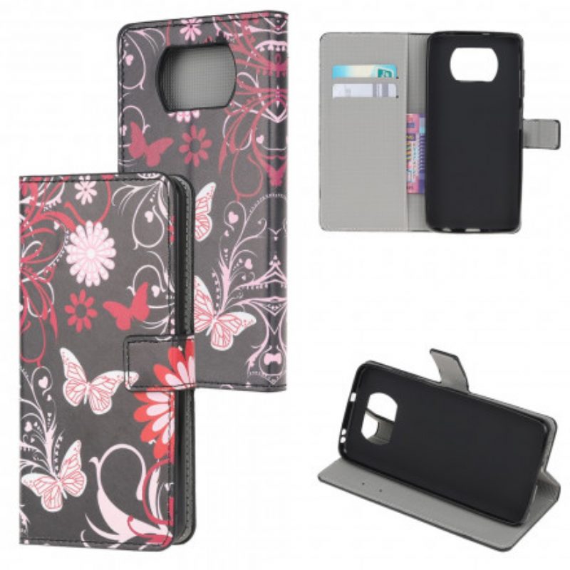 Custodia in pelle Poco X3 / X3 Pro / X3 NFC Farfalle E Fiori