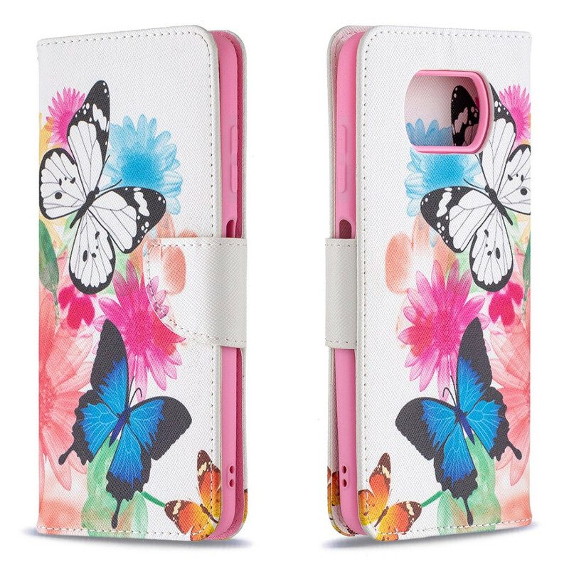 Custodia in pelle Poco X3 / X3 Pro / X3 NFC Farfalle E Fiori Dipinti