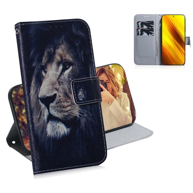 Custodia in pelle Poco X3 / X3 Pro / X3 NFC Leone Sognante