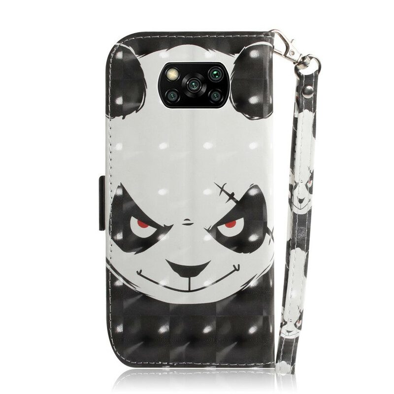 Custodia in pelle Poco X3 / X3 Pro / X3 NFC Panda Arrabbiato Con Cordino