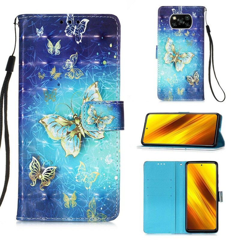 Folio Cover Poco X3 / X3 Pro / X3 NFC Farfalle Dorate