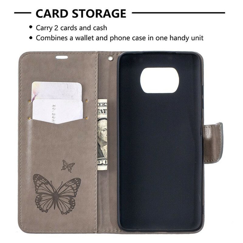 Folio Cover Poco X3 / X3 Pro / X3 NFC Farfalle Stampate Strappy