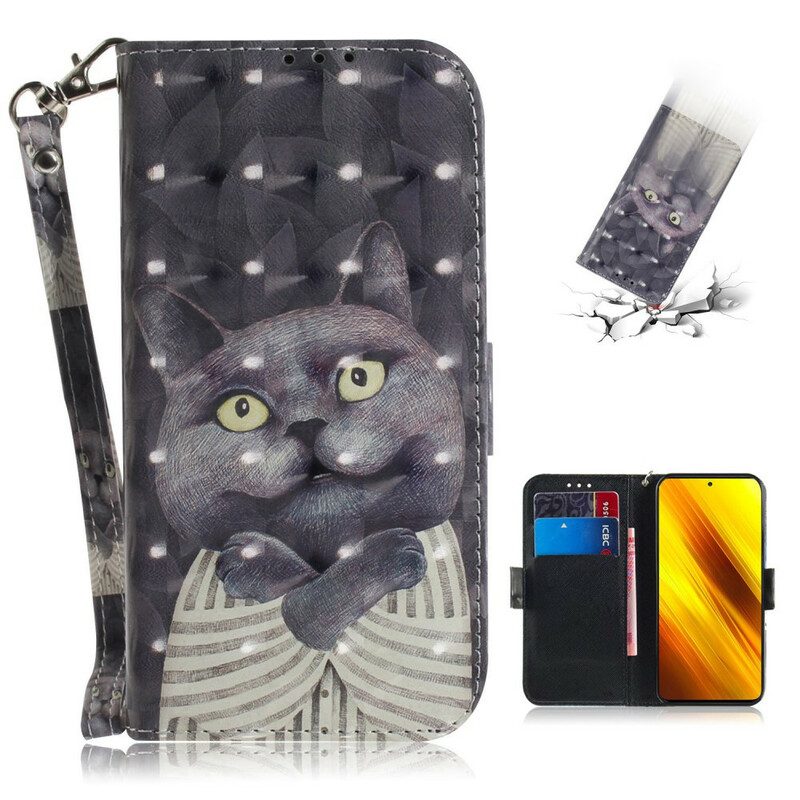 Folio Cover Poco X3 / X3 Pro / X3 NFC Gatto Grigio Con Cinturino