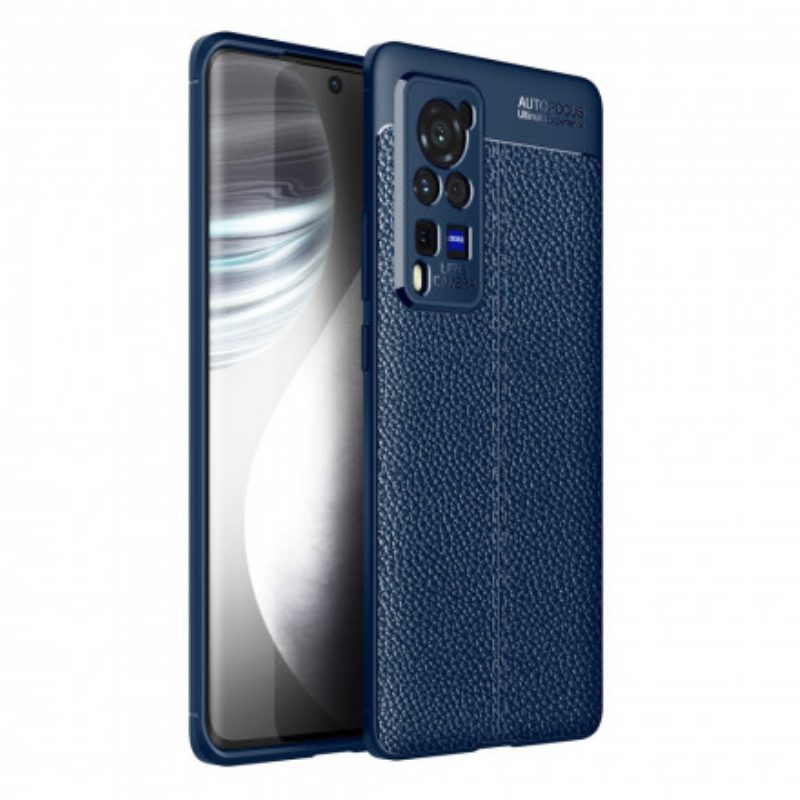 Cover Vivo X60 Pro Doppia Linea Litchi Effetto Pelle