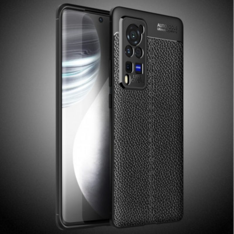 Cover Vivo X60 Pro Doppia Linea Litchi Effetto Pelle