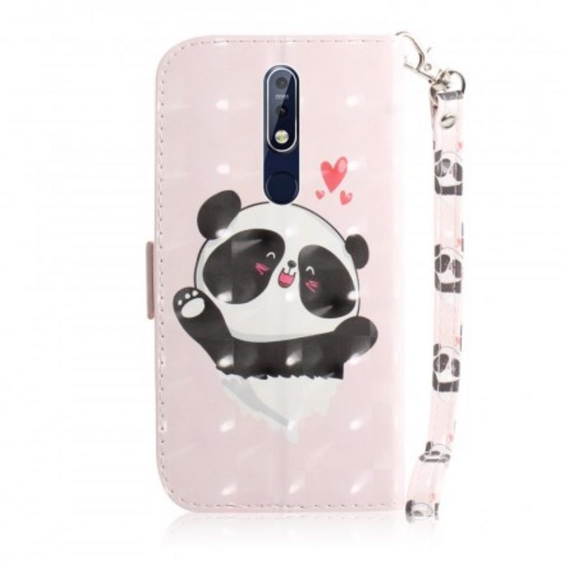 Custodia in pelle Nokia 7.1 Panda Love Con Cordino