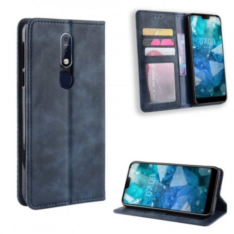 Folio Cover Nokia 7.1 Custodia in pelle Effetto Pelle Vintage Stilizzato