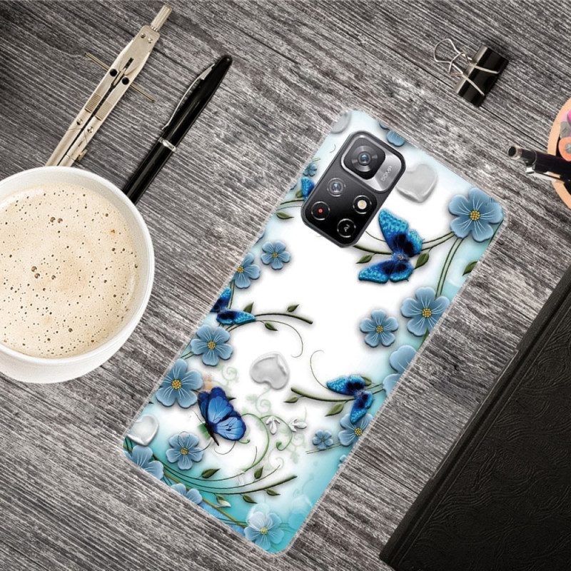 Cover Xiaomi Redmi Note 11 Pro Plus 5G Fiori E Farfalle Blu