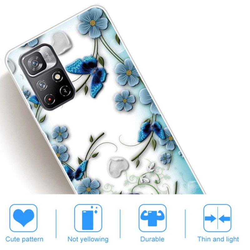 Cover Xiaomi Redmi Note 11 Pro Plus 5G Fiori E Farfalle Blu