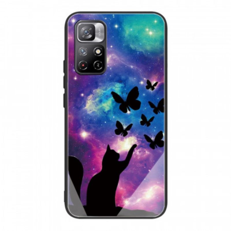 Cover Xiaomi Redmi Note 11 Pro Plus 5G Gatto In Vetro Temperato E Farfalle Nello Spazio