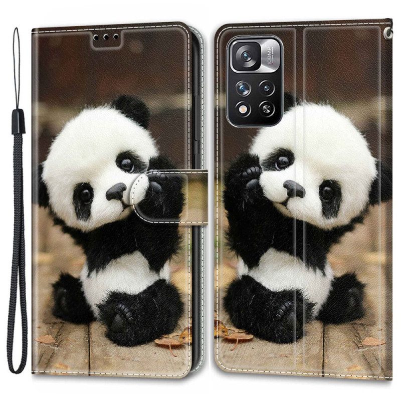 Custodia A Portafoglio Xiaomi Redmi Note 11 Pro Plus 5G Piccolo Panda Con Cinturino