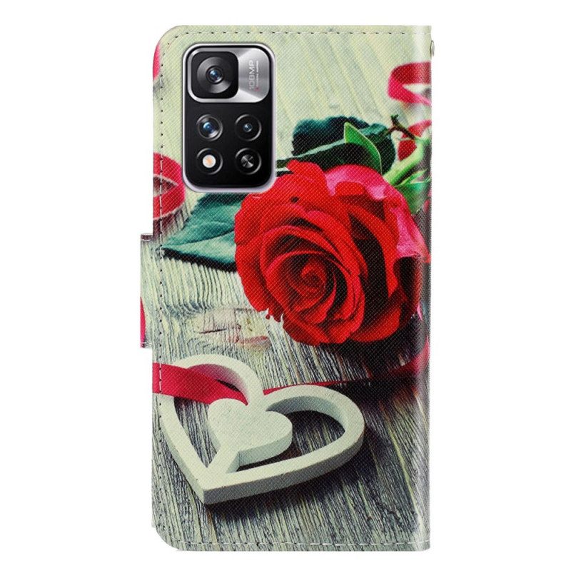 Custodia A Portafoglio Xiaomi Redmi Note 11 Pro Plus 5G Rosa Romantica Con Cinturino