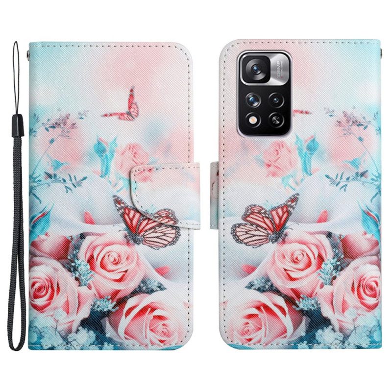 Custodia in pelle Xiaomi Redmi Note 11 Pro Plus 5G Bouquet Di Fiori E Farfalle