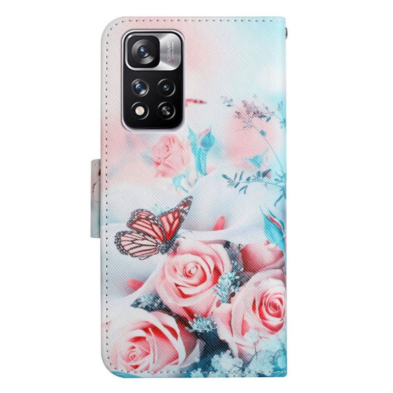 Custodia in pelle Xiaomi Redmi Note 11 Pro Plus 5G Bouquet Di Fiori E Farfalle