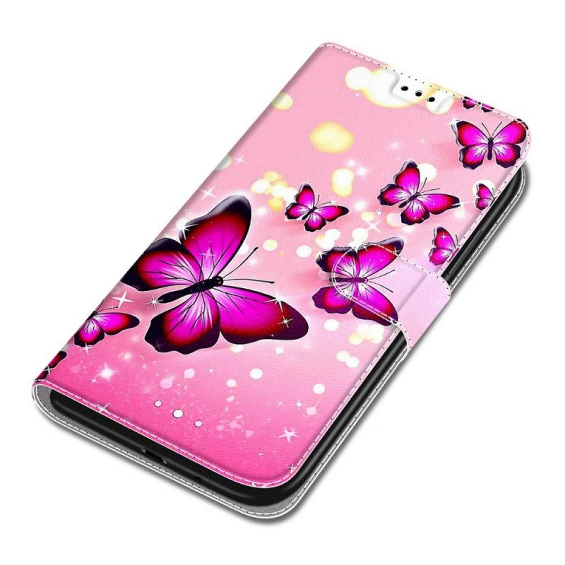 Custodia in pelle Xiaomi Redmi Note 11 Pro Plus 5G Cinturino Farfalle Ventaglio