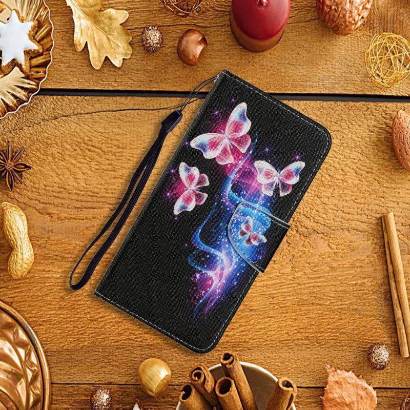 Custodia in pelle Xiaomi Redmi Note 11 Pro Plus 5G Farfalle E Cordino