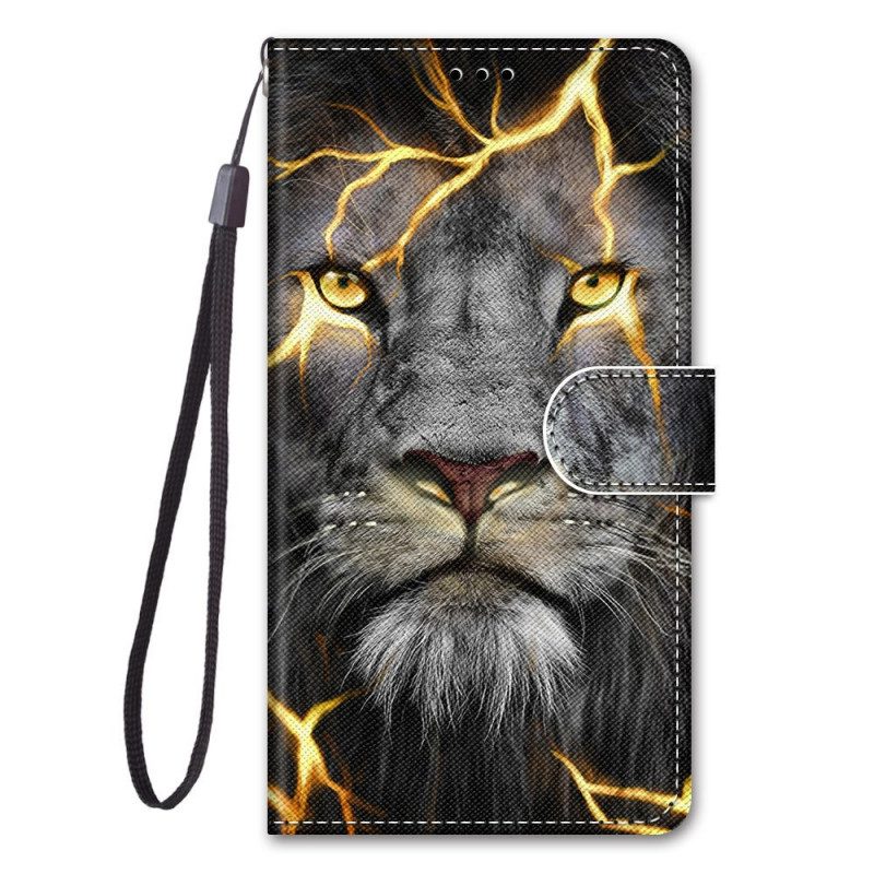 Custodia in pelle Xiaomi Redmi Note 11 Pro Plus 5G Felino In Fiamme Con Cinturino