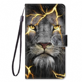 Custodia in pelle Xiaomi Redmi Note 11 Pro Plus 5G Felino In Fiamme Con Cinturino