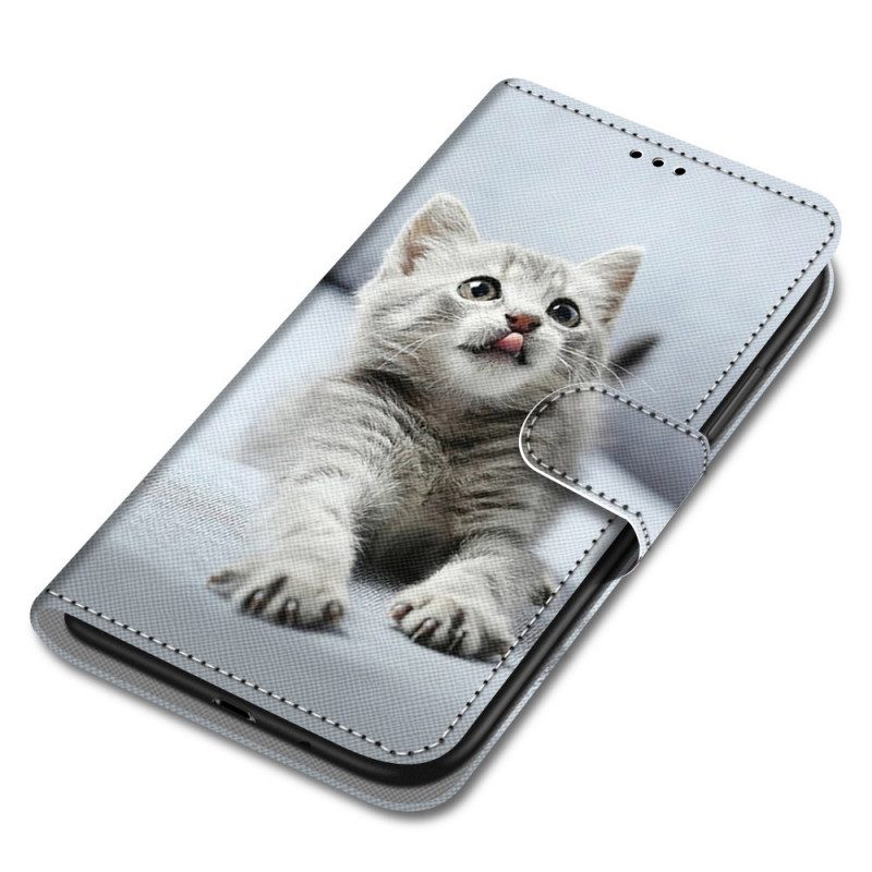 Custodia in pelle Xiaomi Redmi Note 11 Pro Plus 5G Gattino Grigio Con Cinturino