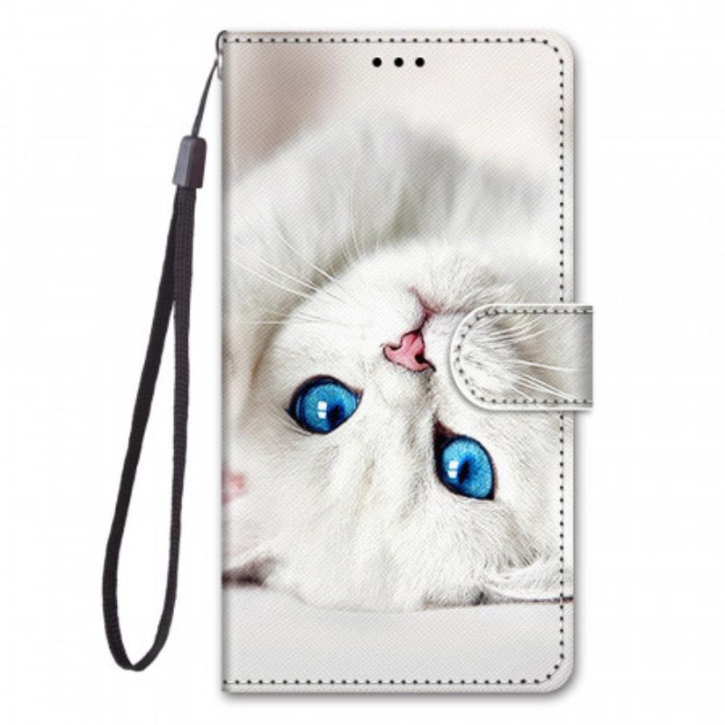 Custodia in pelle Xiaomi Redmi Note 11 Pro Plus 5G Gatto Bianco Con Cinturino