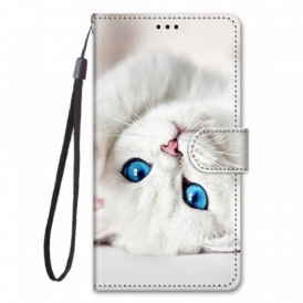 Custodia in pelle Xiaomi Redmi Note 11 Pro Plus 5G Gatto Bianco Con Cinturino