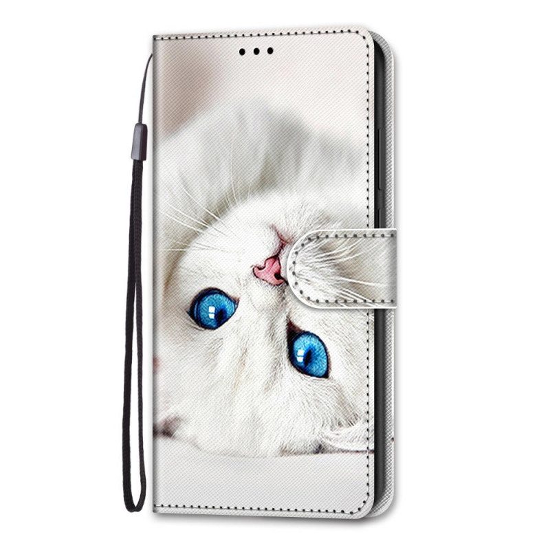 Custodia in pelle Xiaomi Redmi Note 11 Pro Plus 5G Gatto Bianco Con Cinturino