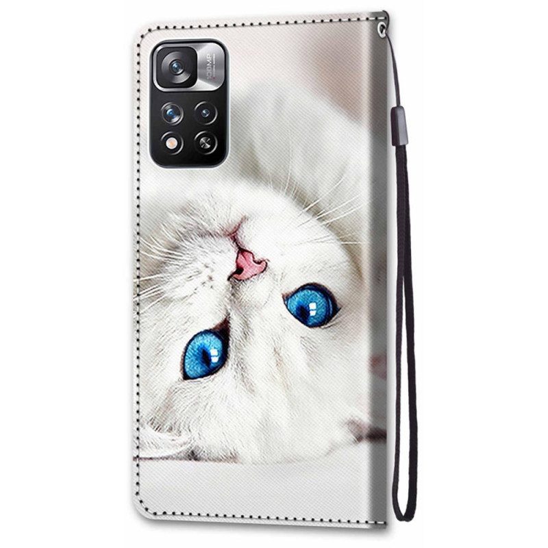 Custodia in pelle Xiaomi Redmi Note 11 Pro Plus 5G Gatto Bianco Con Cinturino