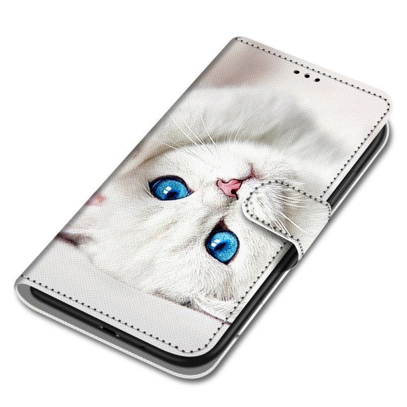 Custodia in pelle Xiaomi Redmi Note 11 Pro Plus 5G Gatto Bianco Con Cinturino