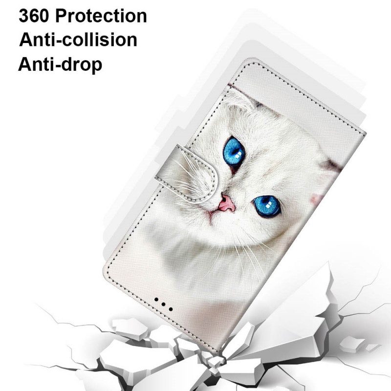 Custodia in pelle Xiaomi Redmi Note 11 Pro Plus 5G Gatto Bianco Con Cinturino