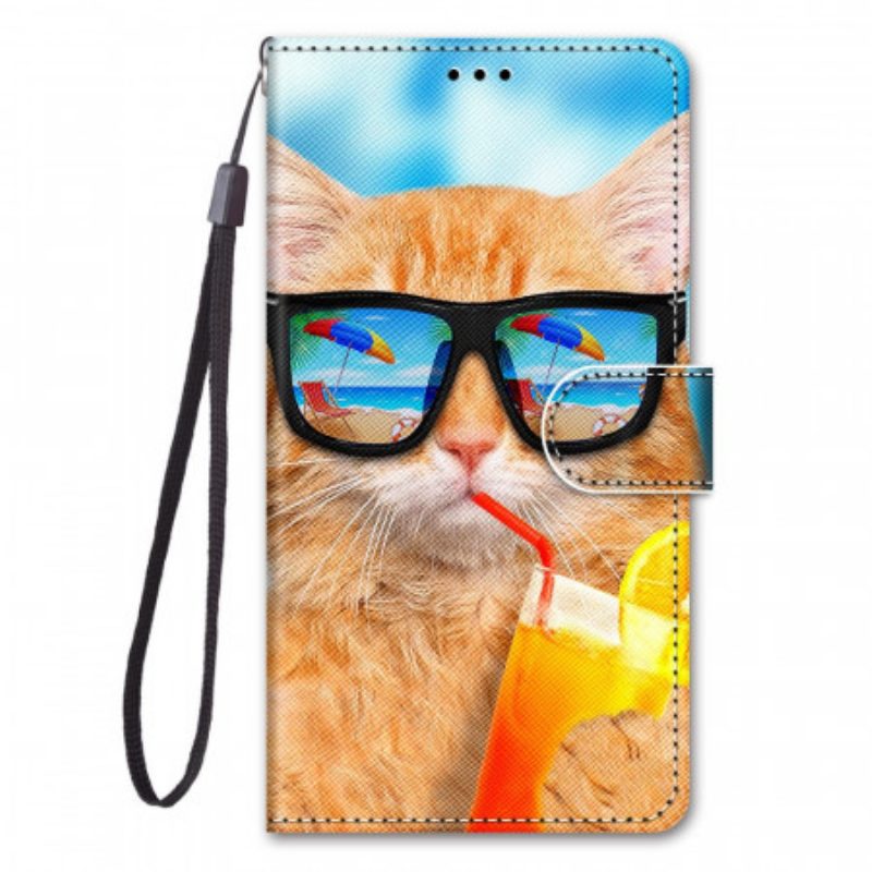 Custodia in pelle Xiaomi Redmi Note 11 Pro Plus 5G Gatto Stellato Con Cinturino