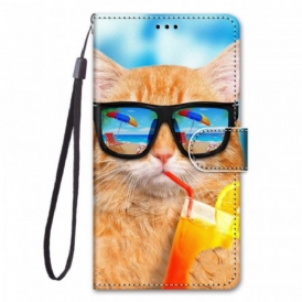 Custodia in pelle Xiaomi Redmi Note 11 Pro Plus 5G Gatto Stellato Con Cinturino