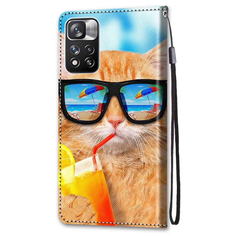 Custodia in pelle Xiaomi Redmi Note 11 Pro Plus 5G Gatto Stellato Con Cinturino