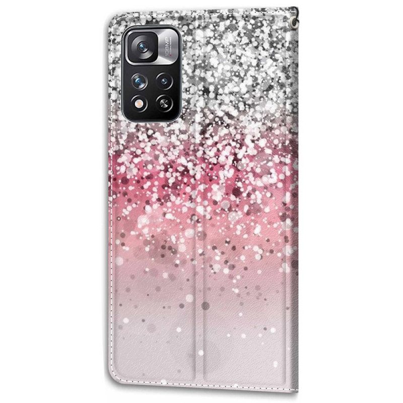 Custodia in pelle Xiaomi Redmi Note 11 Pro Plus 5G Paillettes Con Cinturino